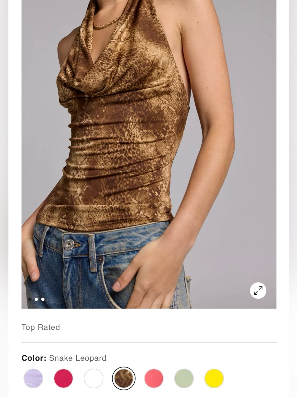 silence + noise Brown Snake-Print Cowl Neck Camisole